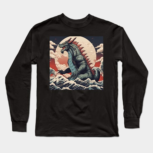 cool godzilla japanese artstyle Long Sleeve T-Shirt by cloudviewv2